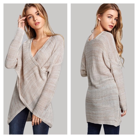 Relaxed Wrap Criss Cross Sweater Cream - Picture 4 of 6